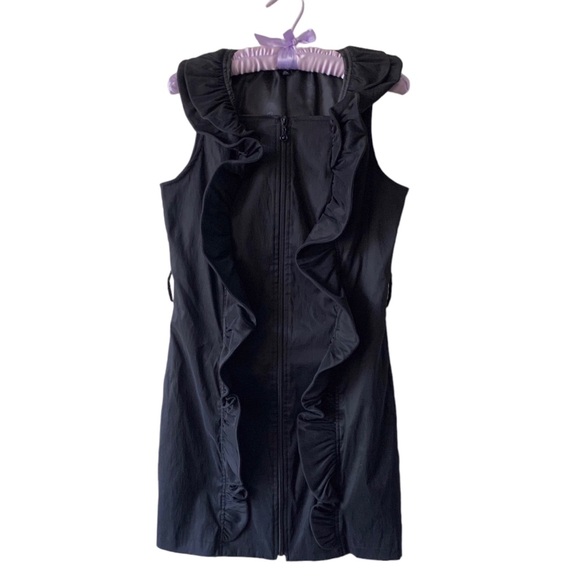 SAMUEL DONG BLACK STRETCHY RUFFLE SLEEVELESS MINI DRESS BLACK COCKTAIL DRESS - Picture 10 of 15